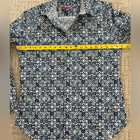 Robert Graham Men’s Small, Blu/wht, Pierson Geometric, Long Sleeve, Button down - Picture 7 of 9